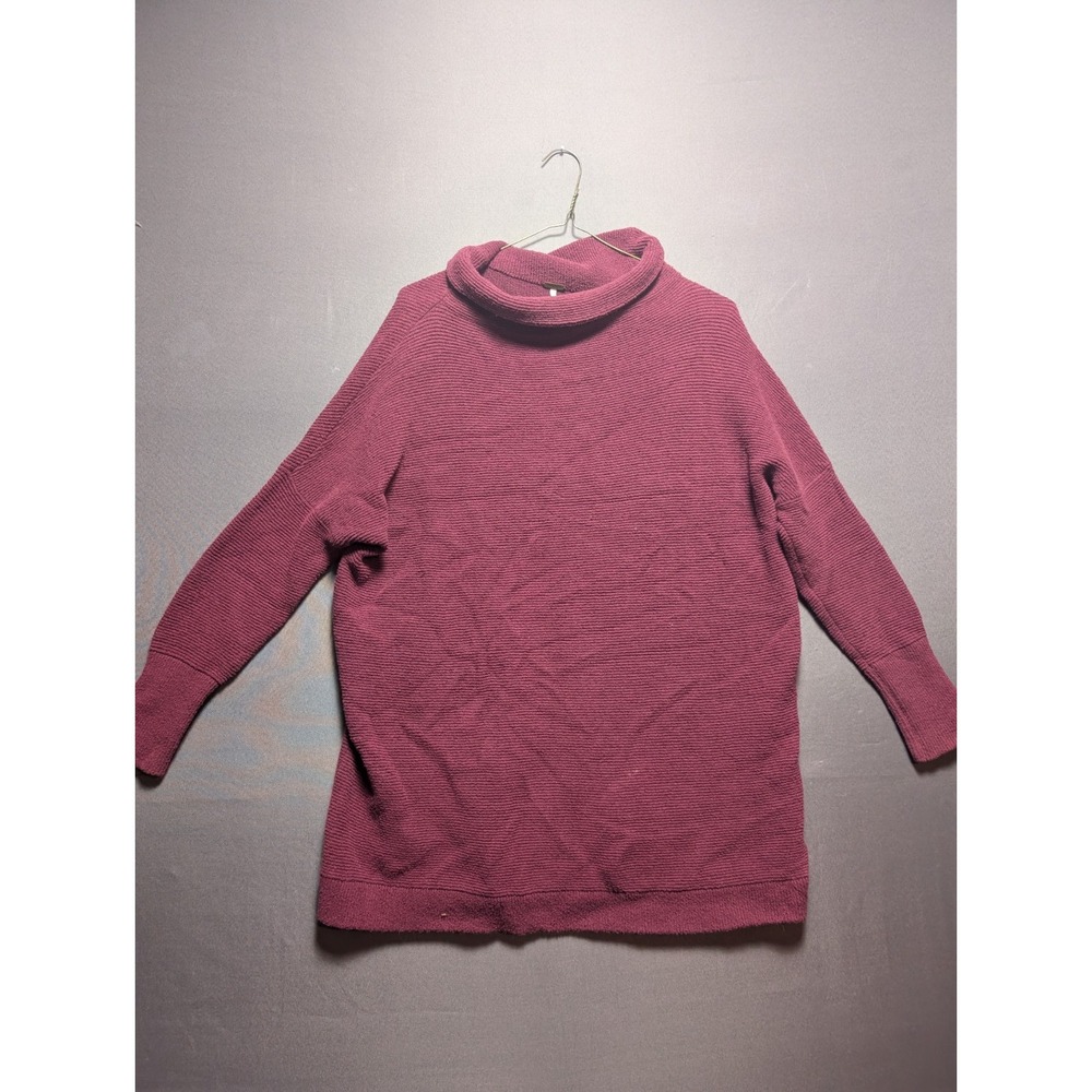 Free People Ottoman Slouchy Tunic Sweater Womens XS Burgundy Cozy Ribbed Knitted